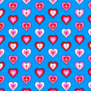 retro kitsch hearts on blue