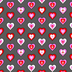 retro kitsch hearts on gray