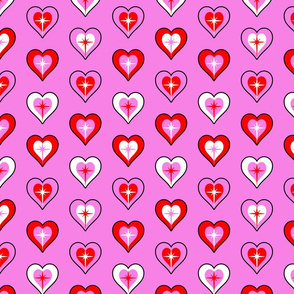 retro kitsch hearts on pink