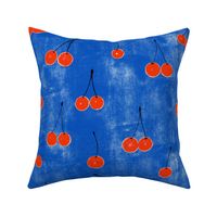Cherry Stamp - Red on Deep Blue - Large Scale