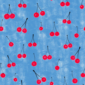 cherry stamp on blue - large scale