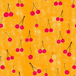 cherry stamp on yellow - large scale