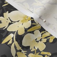 Possibilities Floral Pattern Black Yellow Silhouette Hand painted watercolor florals fashion apparel quilting fabric wallpaper