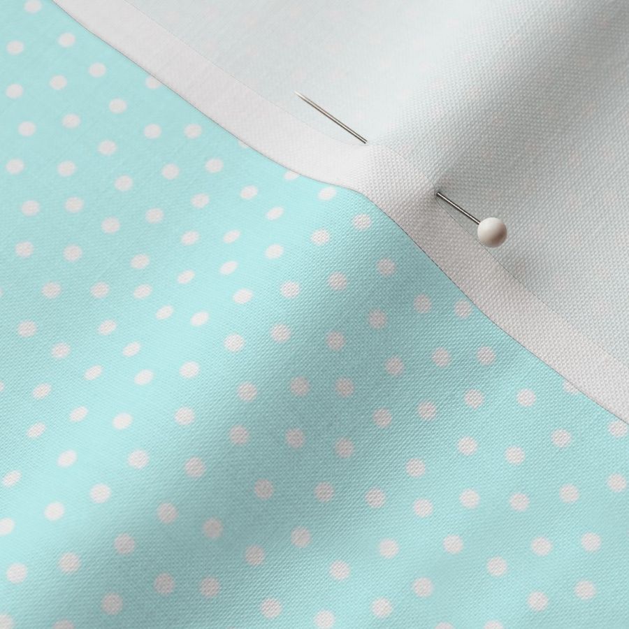 White 2.5 mm polka dots on ice blue ground