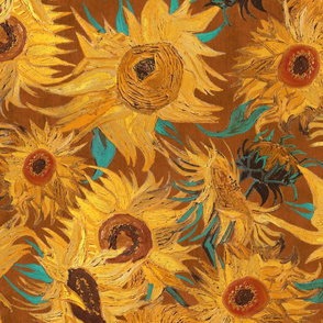 Van Gogh Sunflowers copper yellow turquoise