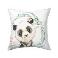 18” Panda Floral Pillow Front with dotted cutting lines