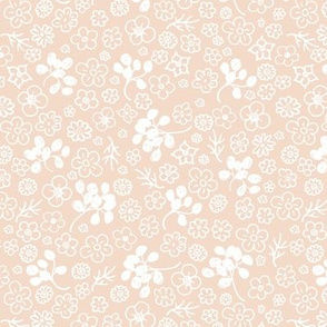 Little flower buds and boho leaves romantic liberty London style sweet botanical design butter sand beige white 