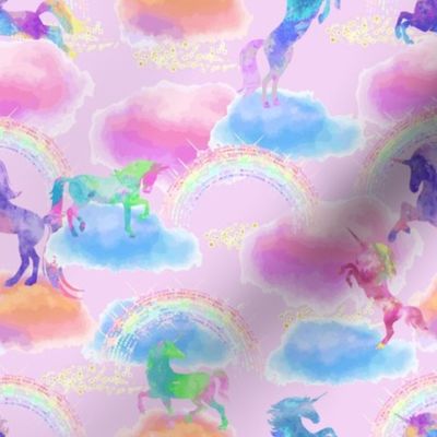 Unicornandrainbowsonpink