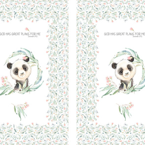 54” x 36” Panda TWO Blanket Panels, MINKY size panel, Wild Animal Girls Bedding, Bible Verse Blanket, FABRIC MUST be 54” or WIDER, Two 24”x36” panels per yard