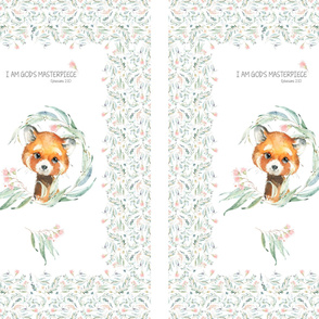 54” x 36” Red Panda TWO Blanket Panels, MINKY size panel, Wild Animal Girls Bedding, Bible Verse Blanket, FABRIC MUST be 54” or WIDER, Two 24”x36” panels per yard