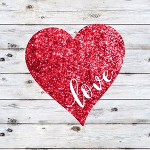 Red Glitter Heart Love Typography - 18 inch square