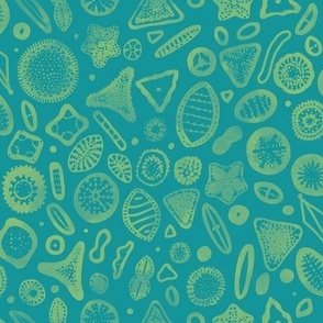 Diatoms - Microscopic STEM Science Algae Sea Life - Teal & Light Green