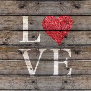 Love with Glitter Heart on Barn wood- 18 inch square 