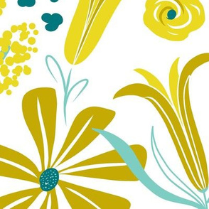 Darcy - Retro Floral - Mustard Yellow & Teal Jumbo Scale