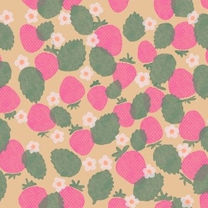 Strawberries - Pink & Beige Cream