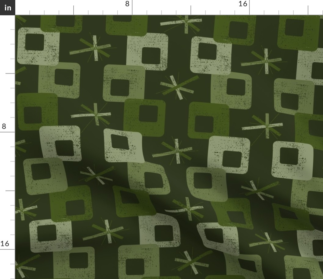 Midcentury Square Geometric ~ Olive Green