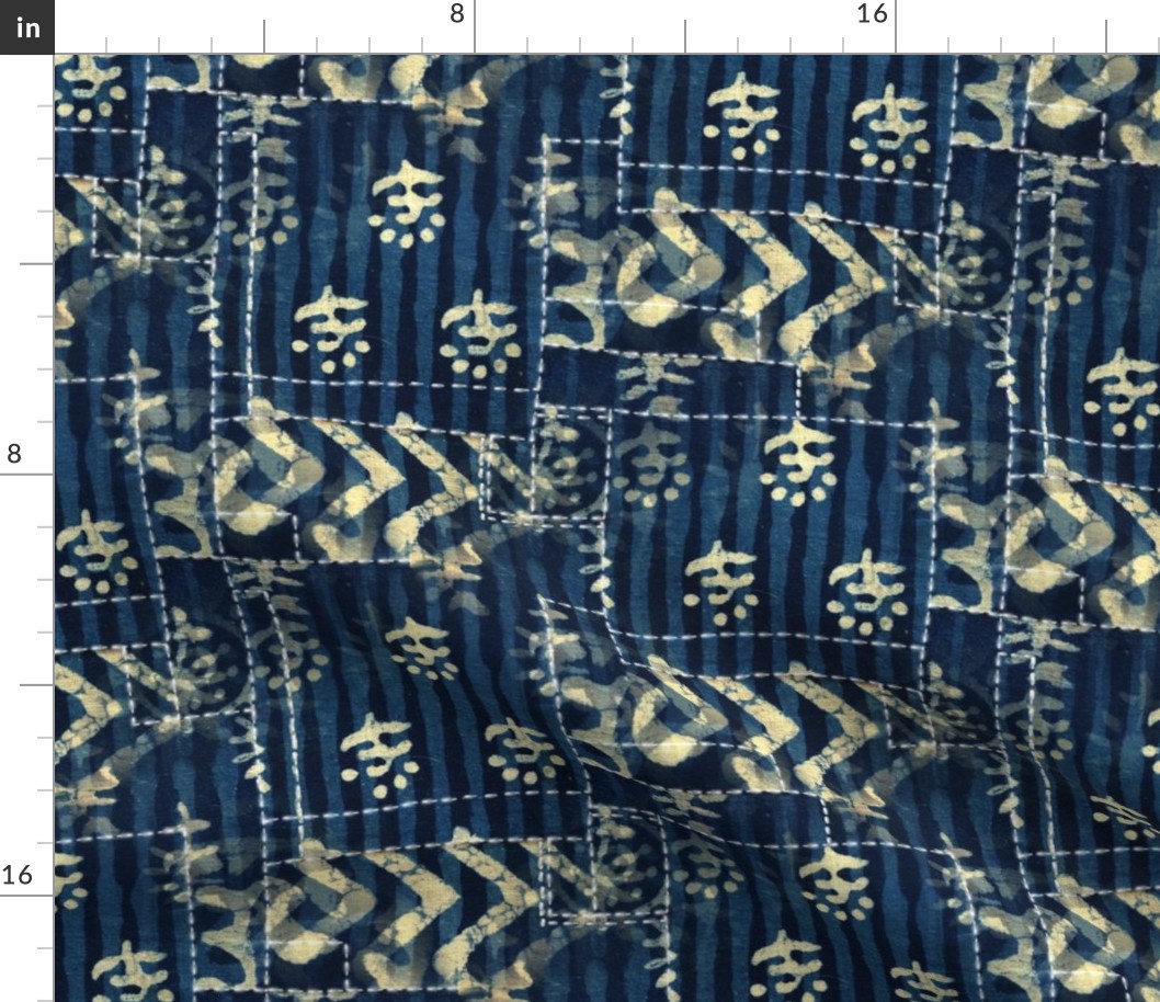 Shibori with Boro hand stitches 