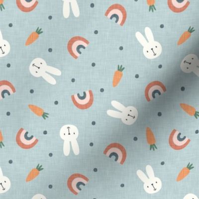 bunnies, rainbows, and carrots - dusty blue - spring and easter - LAD21