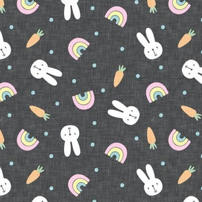 bunnies, rainbows, and carrots - dark grey - spring and easter - LAD21