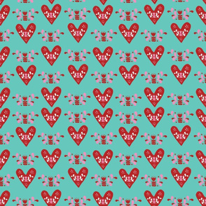 Scandinavian Heart Valentine repeat on teal