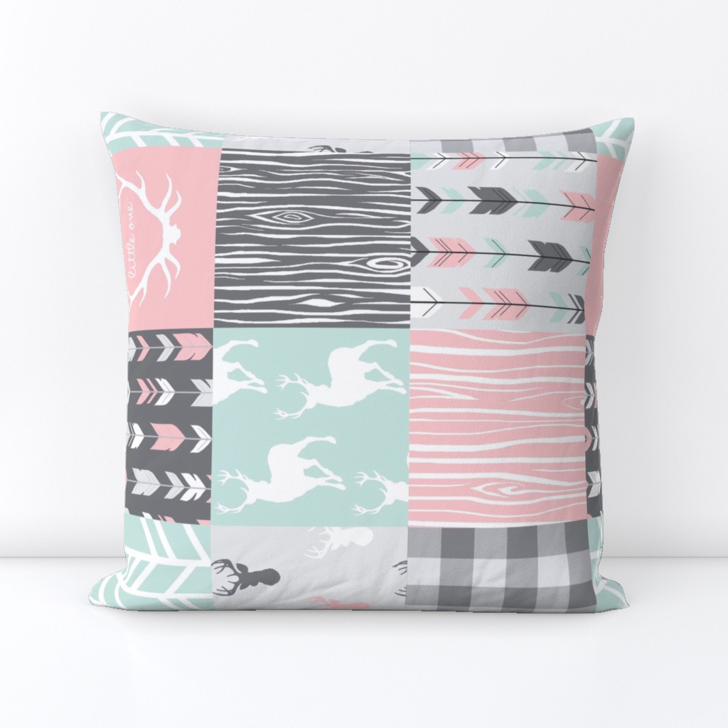 Patchwork Deer - pink, mint, grey rotated