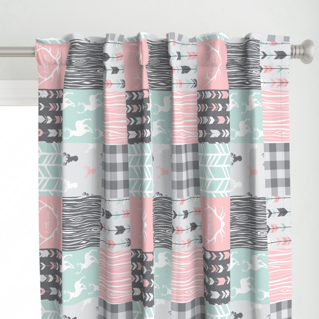 Patchwork Deer - pink, mint, grey rotated