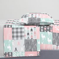 Patchwork Deer - pink, mint, grey rotated