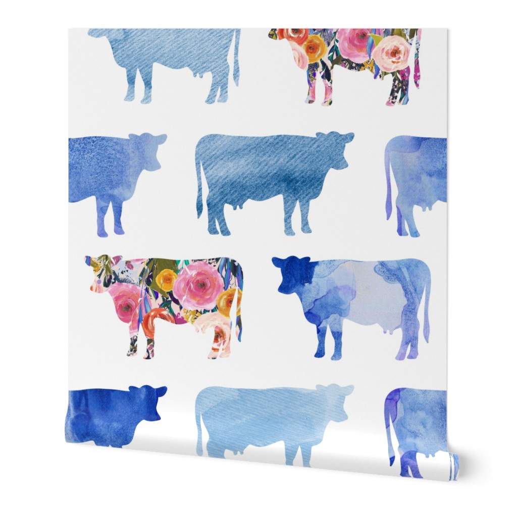 blue floral + watercolor cows