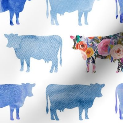 blue floral + watercolor cows