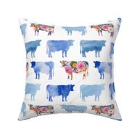 blue floral + watercolor cows