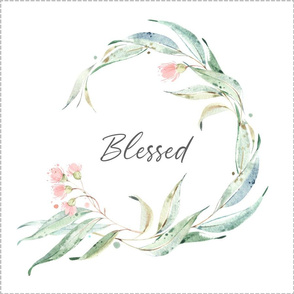 18” Blessed Floral Wreath Pillow Front with dotted cutting lines