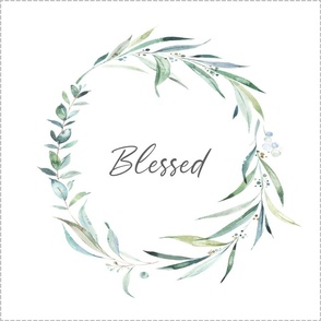 18” Blessed Wreath Pillow Front with dotted cutting lines