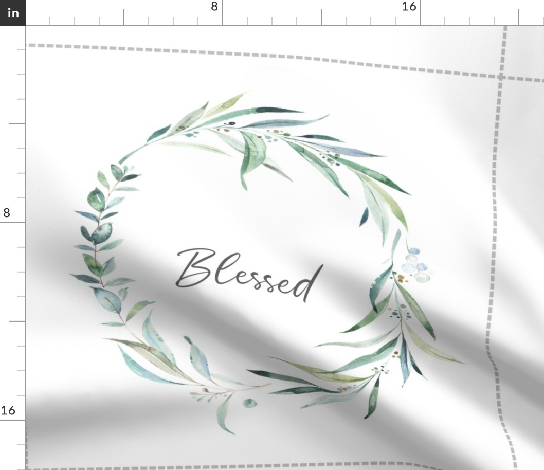 18” Blessed Wreath Pillow Front with dotted cutting lines