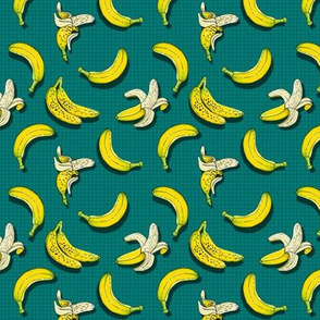 Bananas Fruits Pattern on Green Checkered - SMALL SCALE