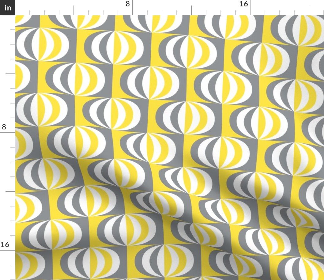 Retro mid-century striped ovals Yellow Grey