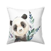 18” Panda Floral Pillow Front with dotted cutting lines