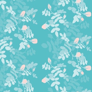 elegant pink roses on a turquoise background, cottagecore M