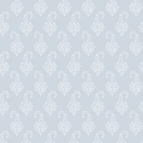 WOVEN Painted Paisley PALE BLUE AND WHITE 