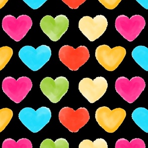 Watercolor Hearts Black Background - Large Scale