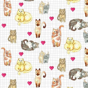 Cats with Hearts white grid