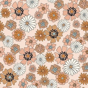 boho floral fabric - retro 70s floral fabric, neutral trend -almondine