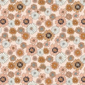 SMALL boho floral fabric - retro 70s floral fabric, neutral trend -almondine