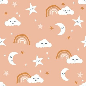 boho moon and stars fabric - neutral trendy nursery fabric - apricot