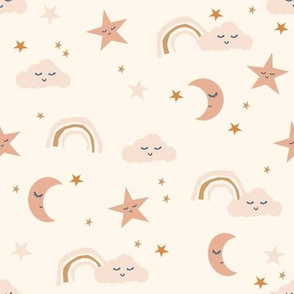 boho moon and stars fabric - neutral trendy nursery fabric -cream