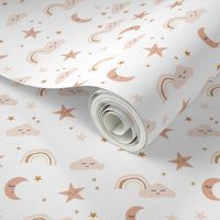 boho moon and stars fabric - neutral trendy nursery fabric -white