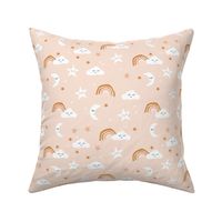 boho moon and stars fabric - neutral trendy nursery fabric -latte