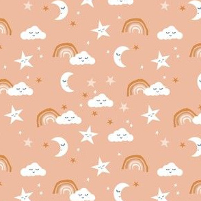 SMALL boho moon and stars fabric - neutral trendy nursery fabric -apricot