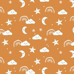 SMALL boho moon and stars fabric - neutral trendy nursery fabric -caramel