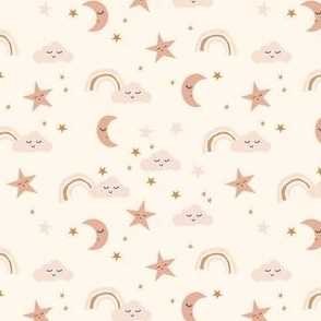 SMALL boho moon and stars fabric - neutral trendy nursery fabric -cream