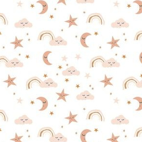SMALL boho moon and stars fabric - neutral trendy nursery fabric -white